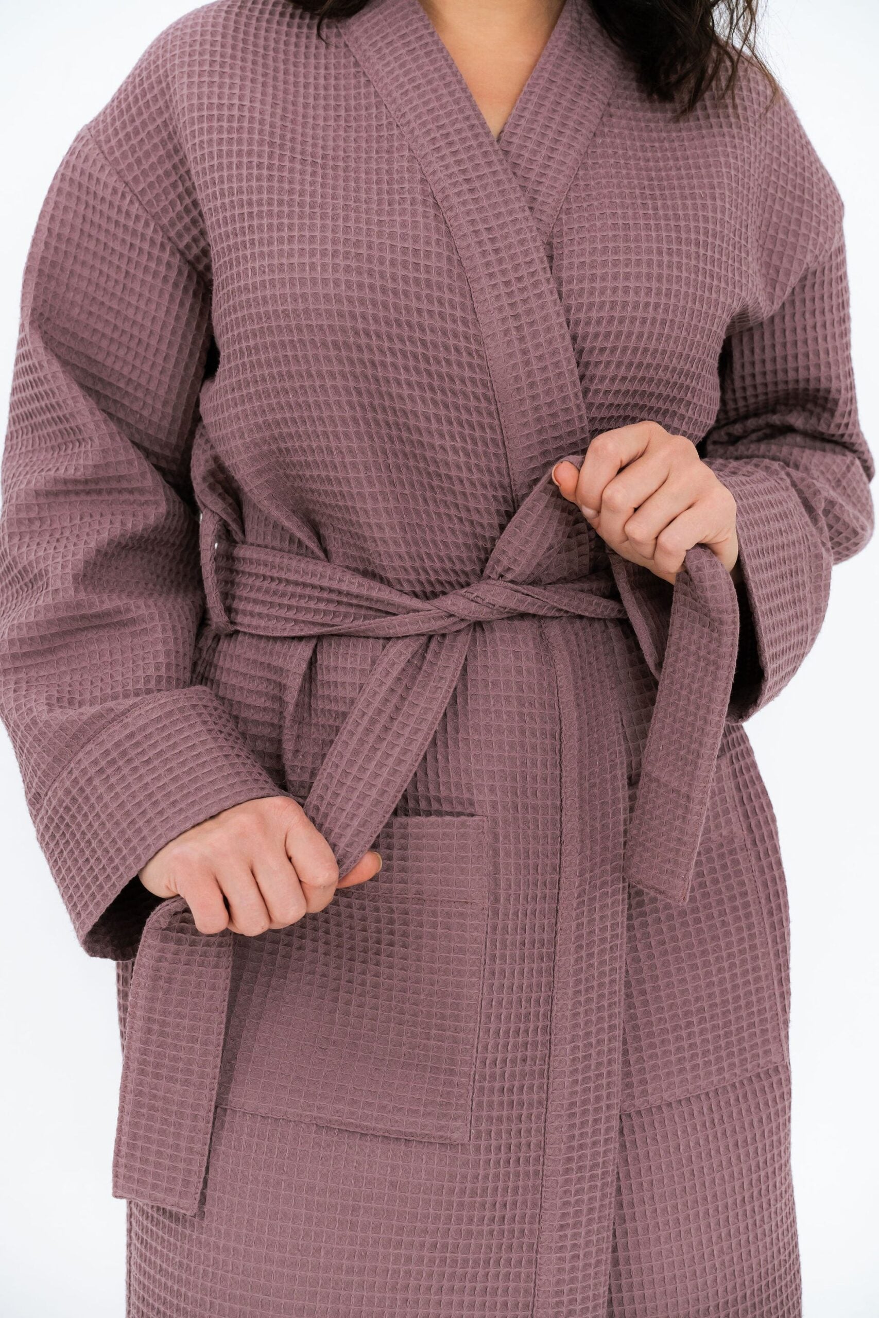 Long Waffle Fabric Robe for Women