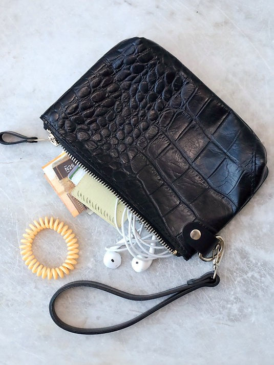 POUCH Wallet with Wrist Strap - Black Alligator